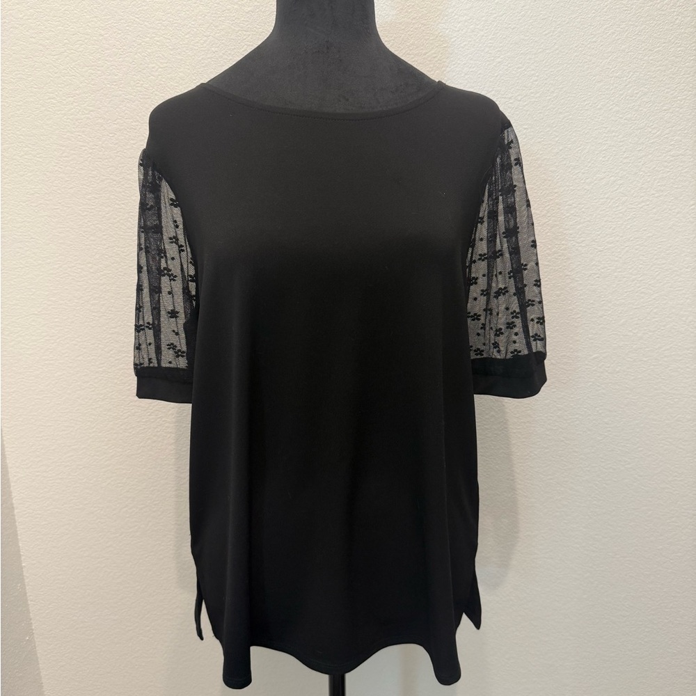 Black Sheer Sleeve Women's Top